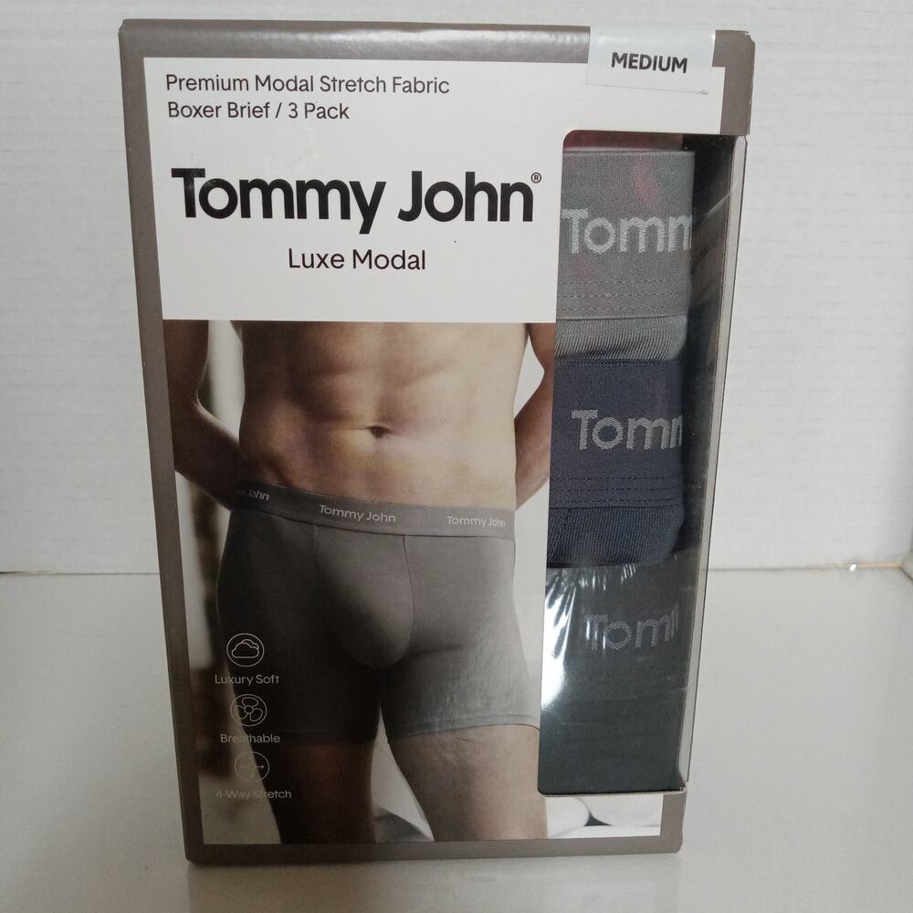 Tommy John Men's Multi 3-Pack Luxe‎ Modal Boxer Briefs Size M 31-34 6" Inseam